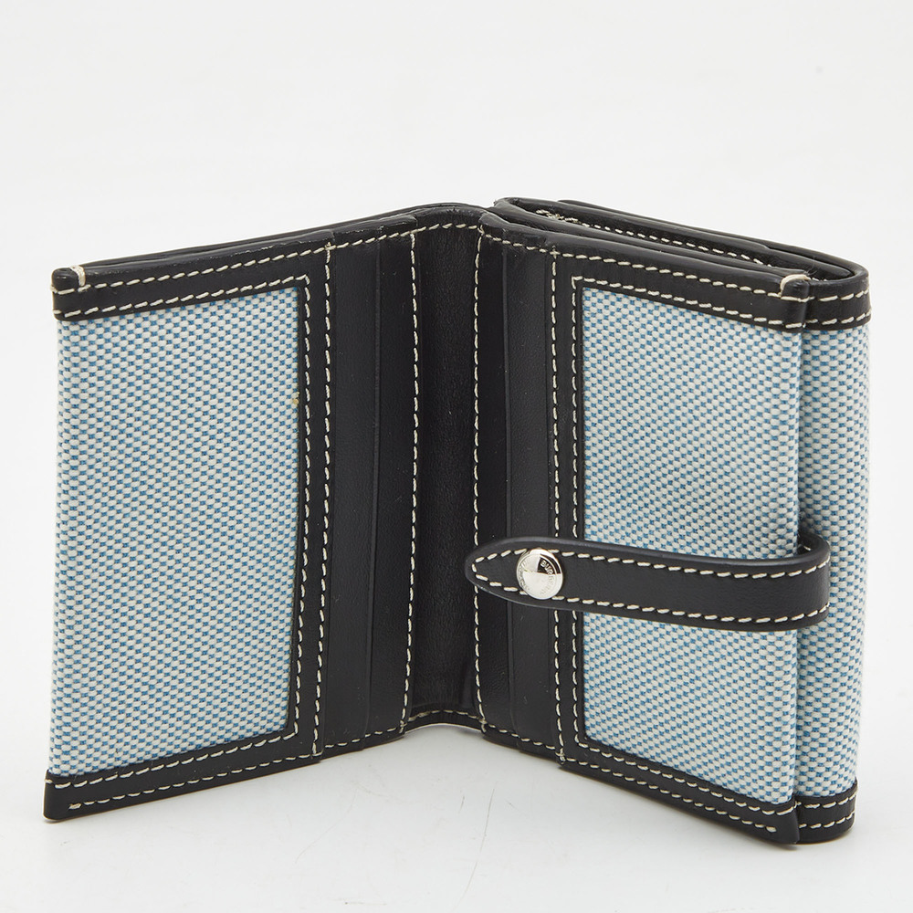 BURBERRY Light Blue/Black Canvas and Leather Luna French Wallet - Picture 2 of 8